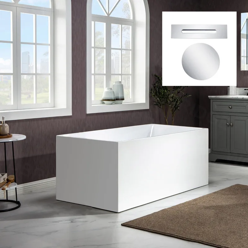 Worldwide Shipping WoodBridge B-0086 67" White Acrylic Freestanding Soaking Bathtub With Chrome Drain, Overflow, F-0017CH Tub Filler and Caddy Tray