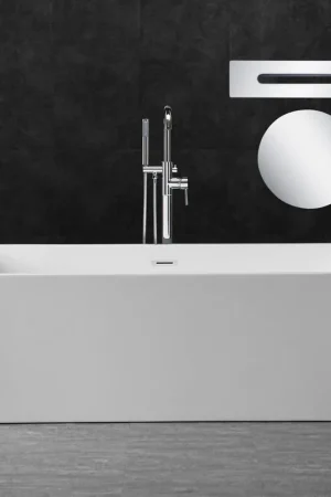 WoodBridge B0003 67" White Acrylic Freestanding Soaking Bathtub With Chrome Drain, Overflow, F0071CHVT Tub Filler and Caddy Tray Top Rated