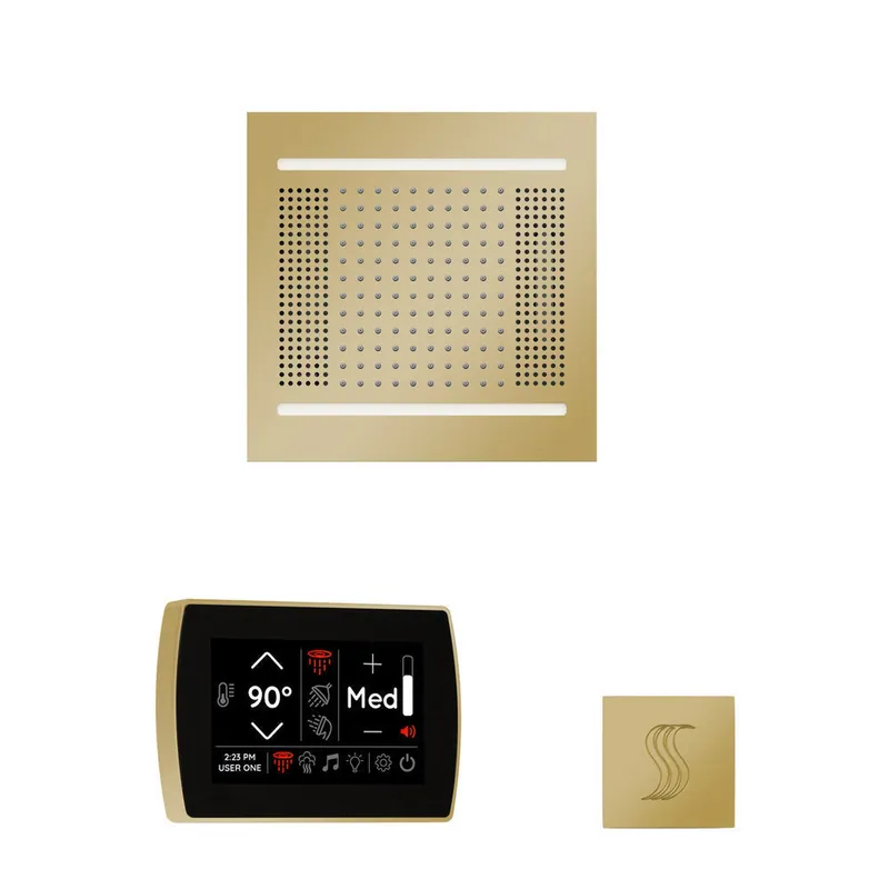 Mega Sale ThermaSol The Wellness Polished Brass Finish Hydrovive14 Steam Package with 5" Recessed SignaTouch and Round SteamVection