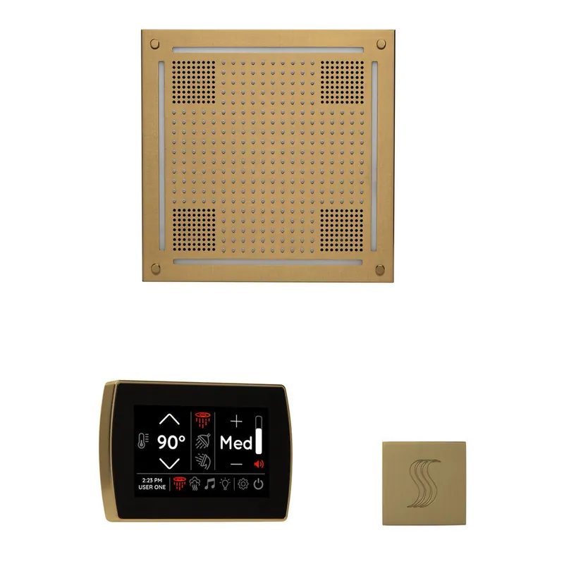 ThermaSol The Wellness Satin Brass Finish Hydrovive Steam Package with 5" Recessed SignaTouch and Round SteamVection Free Shipping