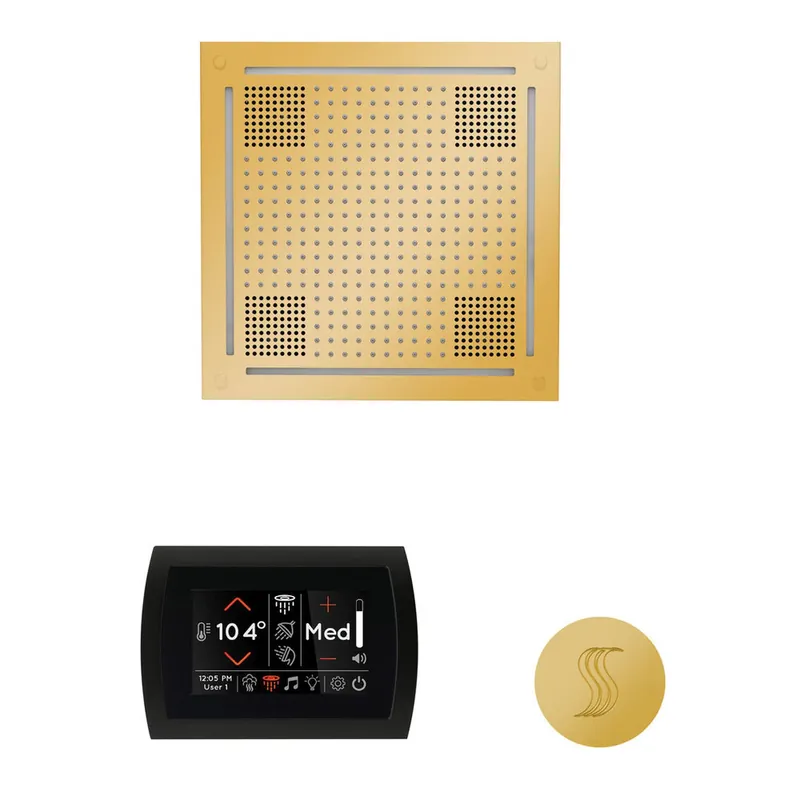 ThermaSol The Wellness Polished Gold Finish Hydrovive Steam Package with 5" Flushmount SignaTouch and Round SteamVection Flash Sale