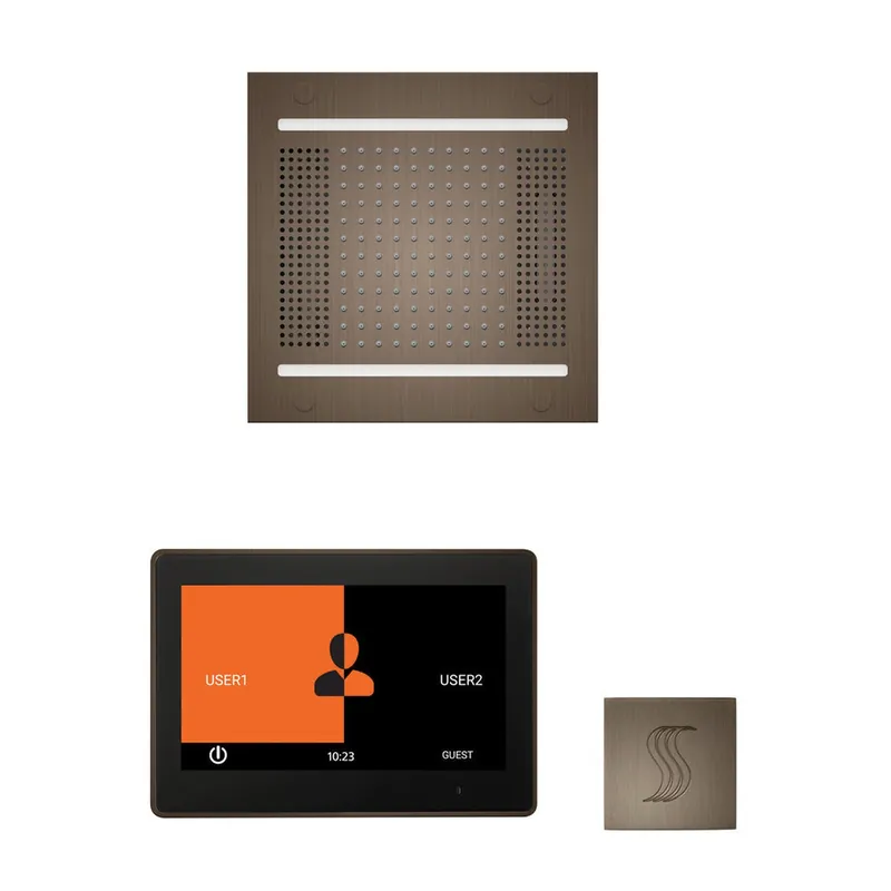 Special Discount ThermaSol The Wellness Antique Nickel Finish Hydrovive14 Steam Square Package with 10" ThermaTouch and SteamVection
