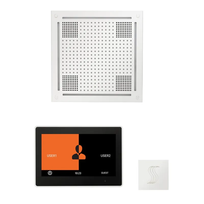 Trusted Brand ThermaSol The Wellness White Finish Hydrovive Steam Square Package with 10" ThermaTouch and SteamVection