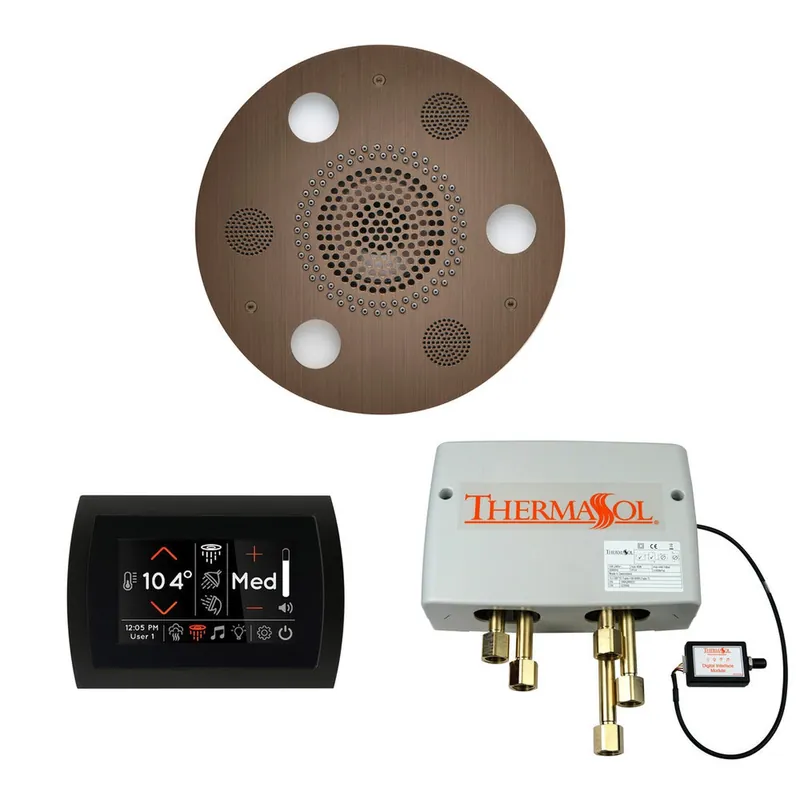 ThermaSol The Wellness Antique Copper Finish Serenity Advanced Round Shower Package with 5" Flushmount SignaTouch Top Rated