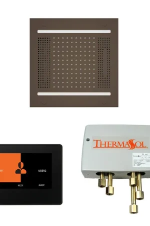 Affordable ThermaSol The Wellness Oil Rubbed Bronze Finish Hydrovive14 Shower Square Package with 7" ThermaTouch