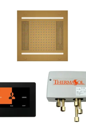 Worldwide Shipping ThermaSol The Wellness Antique Brass Finish Hydrovive14 Shower Square Package with 7" ThermaTouch