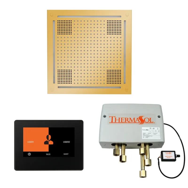 Super Sale ThermaSol The Wellness Polished Gold Finish Hydrovive Shower Square Package with 7" ThermaTouch