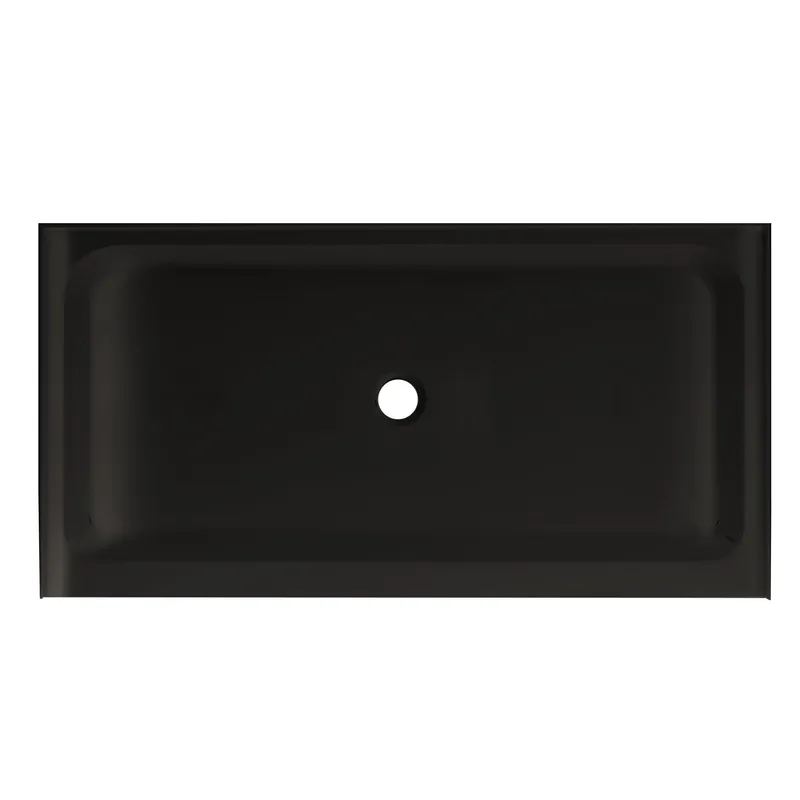Place Order Swiss Madison Voltaire 60" x 32" Three-Wall Alcove Black Center Drain Shower Base With Built-In Integral Flange
