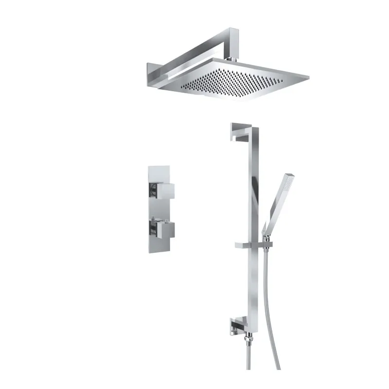 Flusso Faucets Serie 160 Two Output Shower Set With Shower Head, Hand Held and Slide Bar in Polished Nickel (160.7350PN) Same Day Shipping