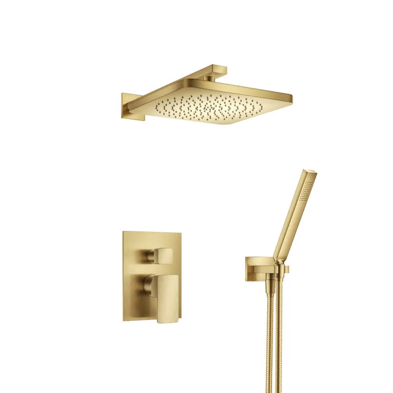 Worldwide Shipping Flusso Faucets Serie 196 Two Output Shower Set With Shower Head and Hand Held in Satin Brass (196.3300SB)