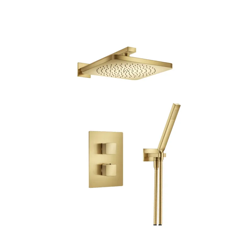 Buy Online Flusso Faucets Serie 196 Two Output Shower Set With Shower Head and Hand Held in Satin Brass (196.7050SB)