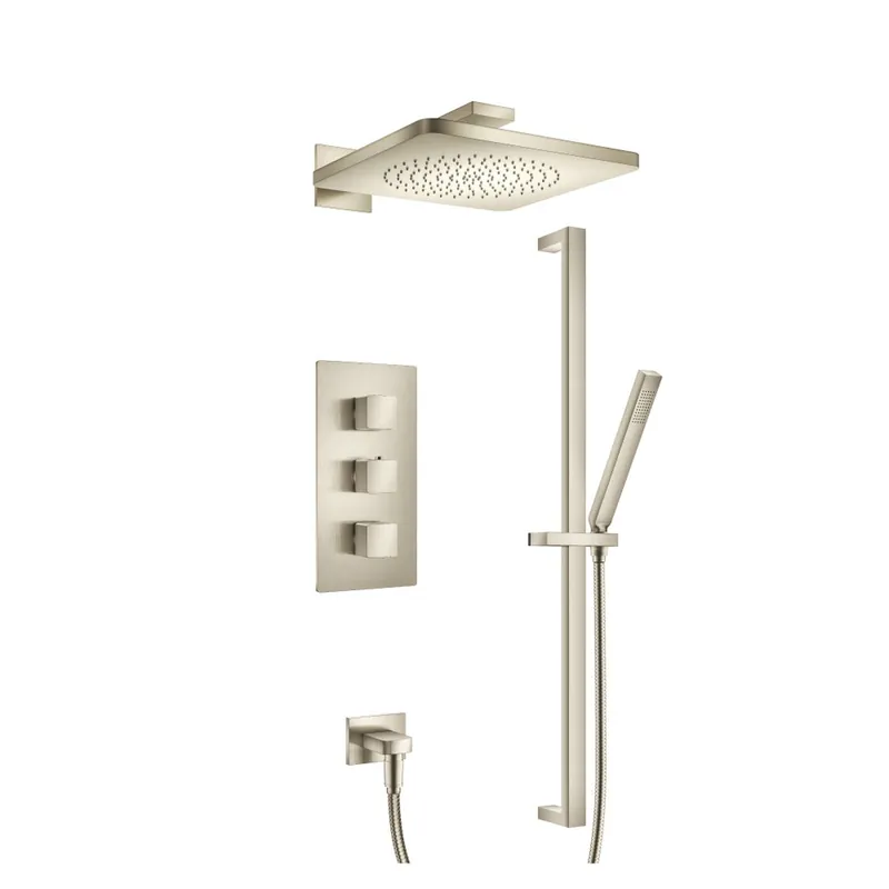 Fast Shipping Flusso Faucets Serie 196 Two Output Shower Set With Shower Head, Hand Held and Slide Bar in Brushed Nickel (196.7200BN)