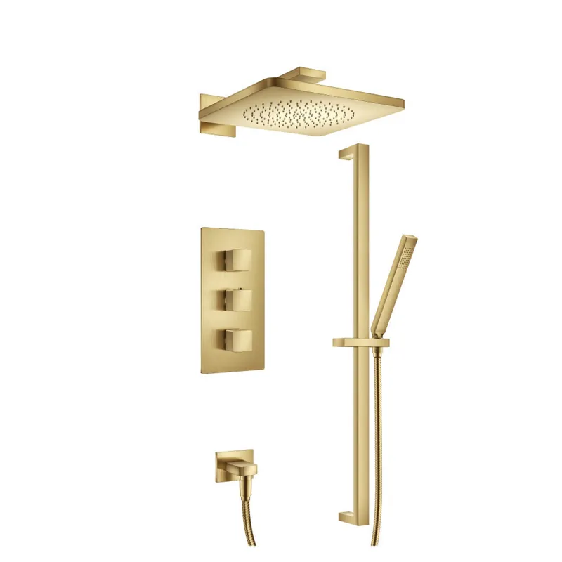 Popular Flusso Faucets Serie 196 Two Output Shower Set With Shower Head, Hand Held and Slide Bar in Satin Brass (196.7200SB)