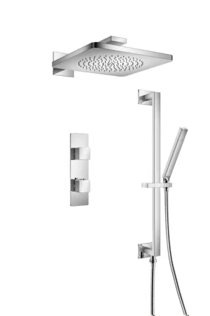 Worldwide Shipping Flusso Faucets Serie 196 Two Output Shower Set With Shower Head, Hand Held and Slide Bar in Chrome (196.7350CP)