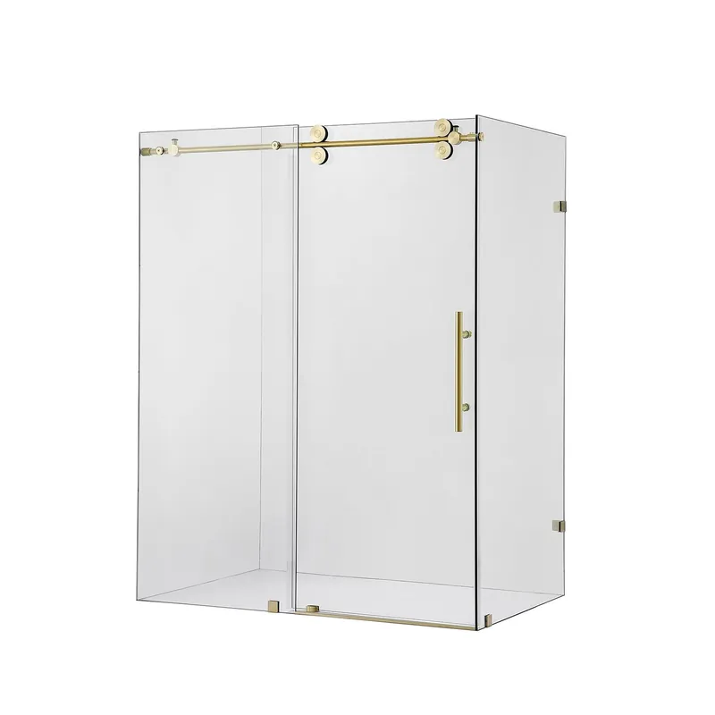 Vinnova Villena 64" x 78" Rectangle Single Sliding Frameless Shower Enclosure in Brushed Gold Finish Exclusive Offer