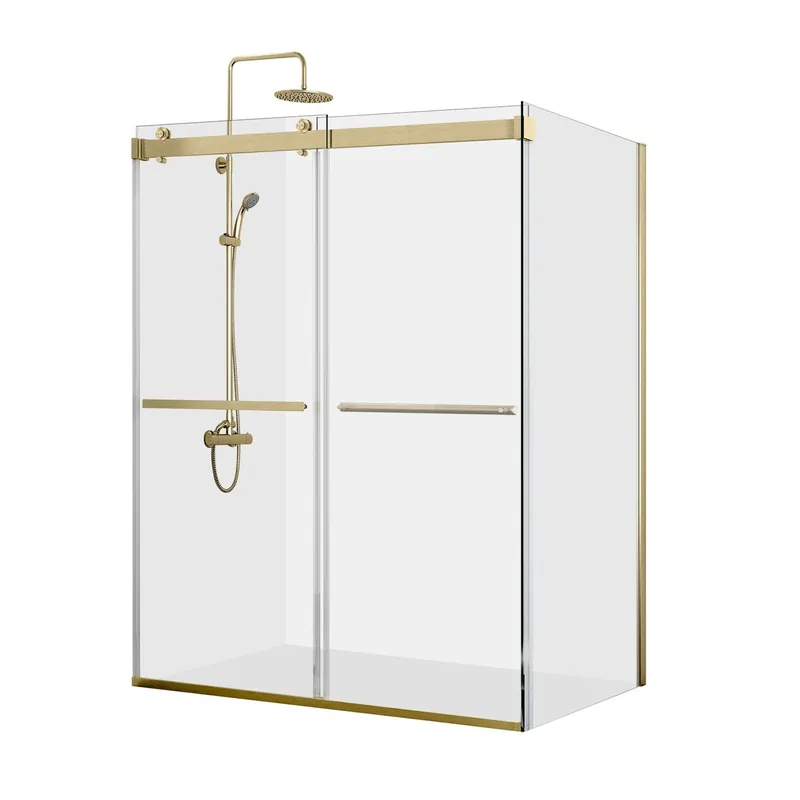 Vinnova Spezia 68" x 76" Rectangle Double Sliding Frameless Shower Enclosure in Brushed Gold Finish Limited Offer