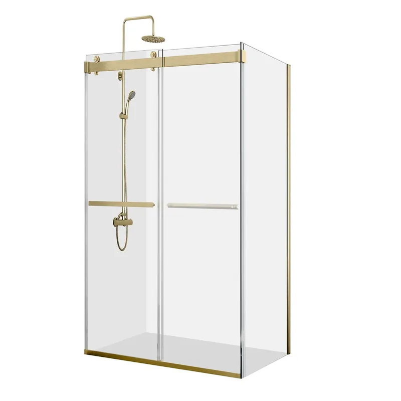 Vinnova Spezia 48" x 76" Rectangle Double Sliding Frameless Shower Enclosure in Brushed Gold Finish Direct From Manufacturer