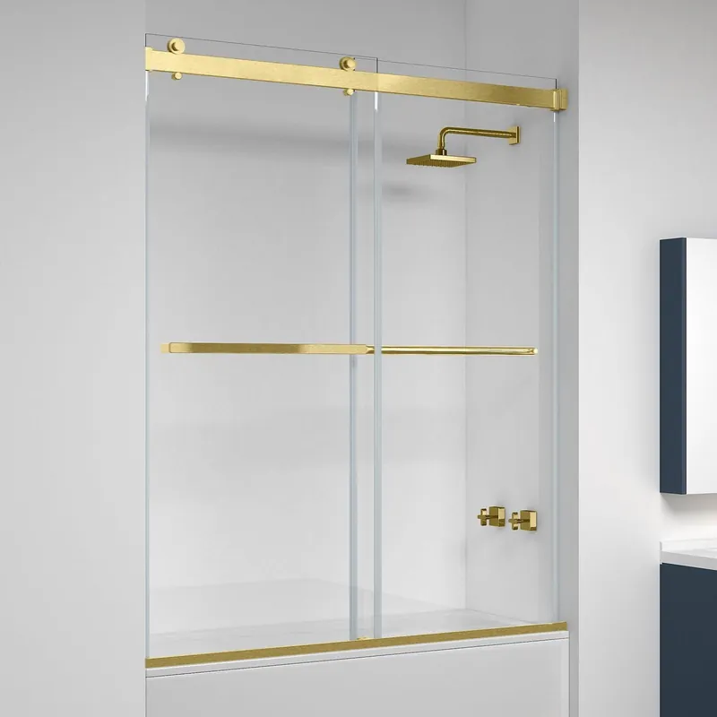 Fast Shipping Vinnova Spezia 60" x 58" Double Sliding Frameless Tub Door in Brushed Gold Finish