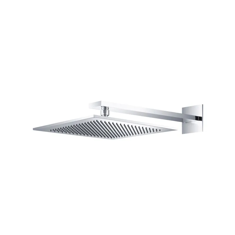 Flusso Faucets Universal Fixtures 12" Single Function Square Chrome Solid Brass Rain Shower Head With 16" Wall Mounted Shower Arm and Adjustable Flange Limited Edition