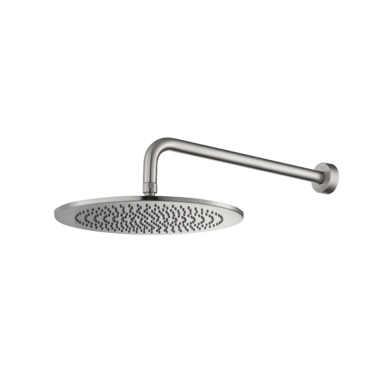 Flusso Faucets Universal Fixtures 12" Single Function Round Brushed Nickel PVD Solid Brass Rain Shower Head With 15" Wall Mounted Shower Arm Today Only