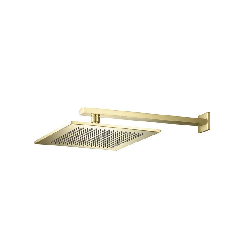 Flusso Faucets Universal Fixtures 10" Single Function Square Satin Brass PVD Solid Brass Rain Shower Head With 15" Wall Mounted Shower Arm Secure Checkout