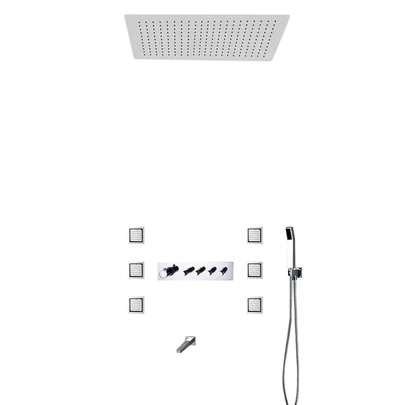 Fontana Macau 23" x 31" Chrome Thermostatic Rainfall Shower System Without Water Powered LED Lights Genuine