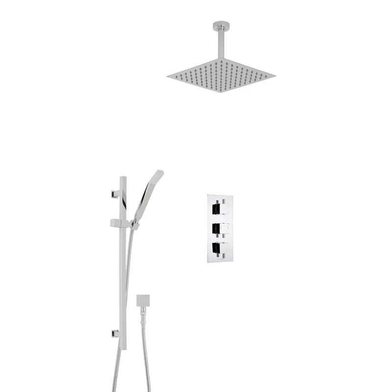 Fontana Liverpool 12" Chrome Round Ceiling Mounted Thermostatic Rainfall Shower System With Hand Shower and With Water Powered LED Lights Final Sale