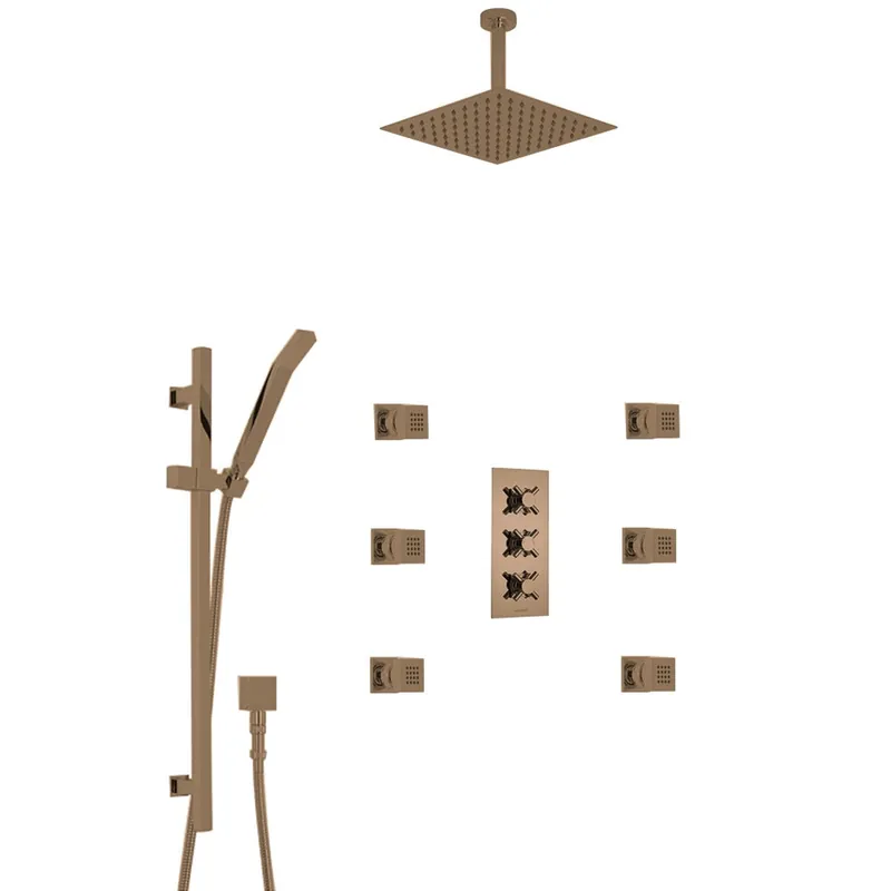 Trending Fontana Reno 10" Oil Rubbed Bronze Square Ceiling Mounted Rainfall Shower System With 6-Body Massage Jets and Hand Shower
