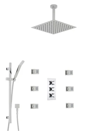 Affordable Fontana Reno 12" Chrome Round Ceiling Mounted Rainfall Shower System With 6-Body Massage Jets and Hand Shower