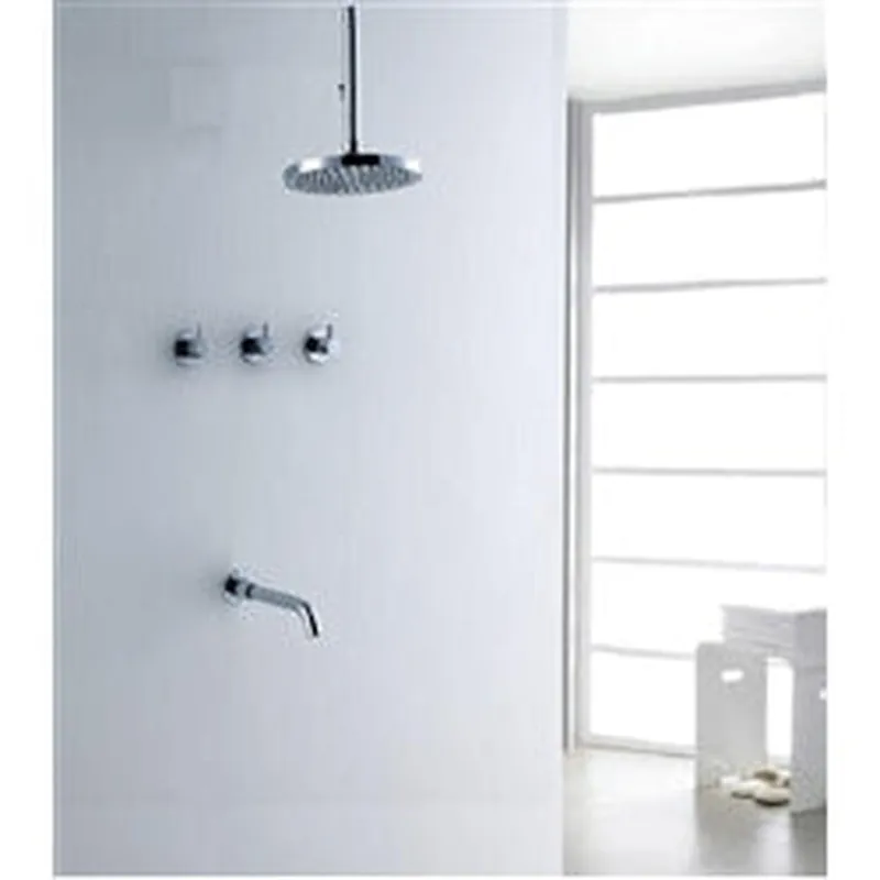 Fontana Oceana 8" Brushed Nickel Round Ceiling Mounted Rainfall Shower Head Faucet Set With or Without Water Powered LED Lights Low Price