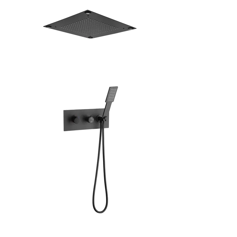 Markdown Fontana Lecce Matte Black Recessed Ceiling Mounted Luxury LED Thermostatic Rainfall Shower System With Hand Shower