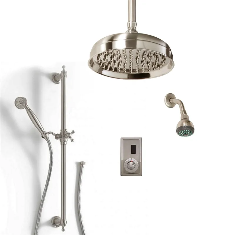 Direct From Manufacturer Fontana 10" Brushed Nickel Dual Shower Head Luxury Bathroom Automatic Thermostatic Sensor Temperature Dial Shower System With Hand Shower
