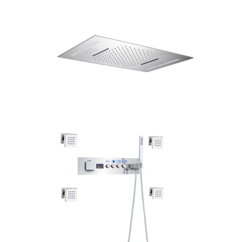 Top Rated Fontana Ravenna Chrome Recessed Ceiling Mounted LED Thermostatic Rainfall Shower System With 4-Jet Body Sprays and Hand Shower