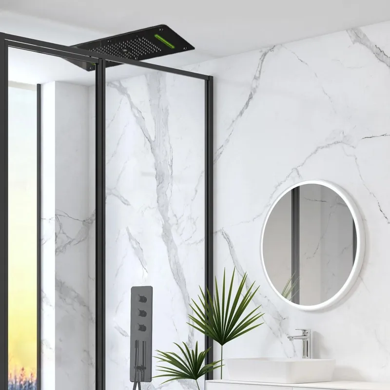 Fontana Alessandria Matte Black Recessed Ceiling Mounted Thermostatic Classy LED Rainfall Shower System With Hand Shower Fresh Stock