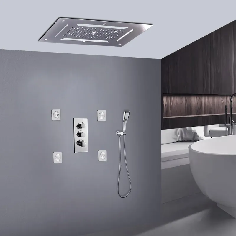 Fontana Reno Stainless Steel Mirror Finish Square LED Ceiling Bluetooth Smart Musical Shower Set With 4-Jet Body Sprays and Hand Shower Warranty Included