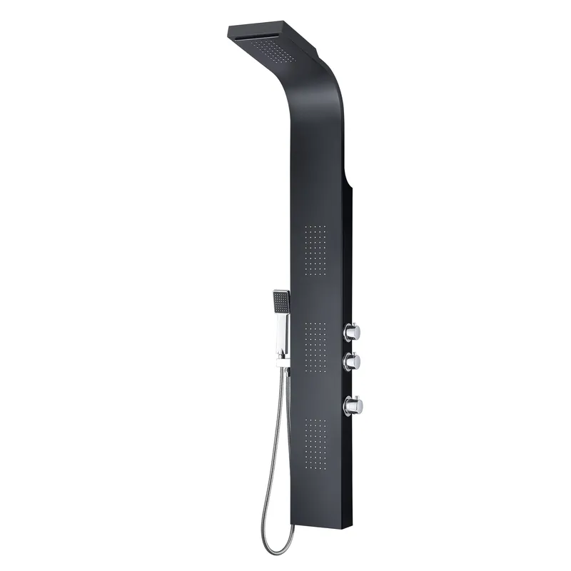 ANZZI Level Series 66" Black 3-Jetted Full Body Shower Panel With Heavy Rain Shower Head and Euro-Grip Hand Sprayer Certified