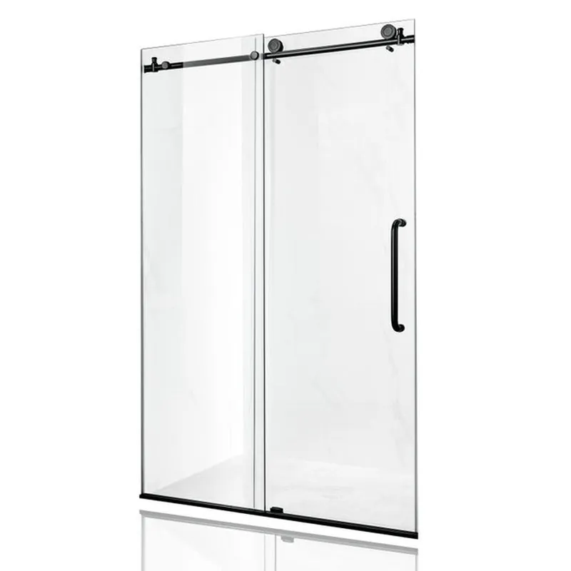 No Minimum Order ANZZI Madam Series 48" x 76" Frameless Rectangular Matte Black Sliding Shower Door With Handle and Tsunami Guard