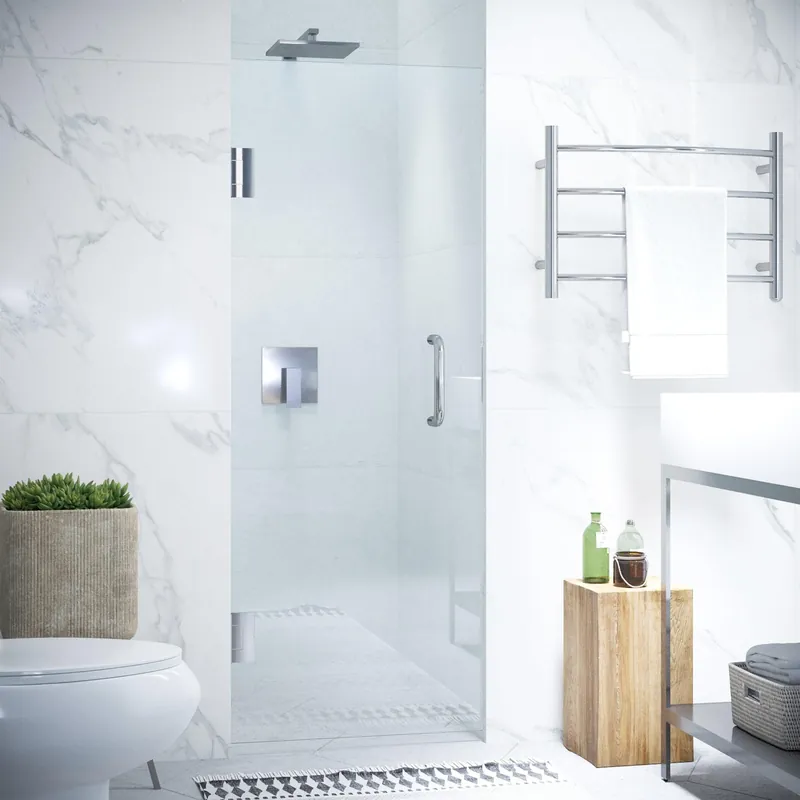 Next Day Delivery ANZZI Fellow Series 30" x 72" Frameless Rectangular Polished Chrome Hinged Shower Door With Handle and Tsunami Guard
