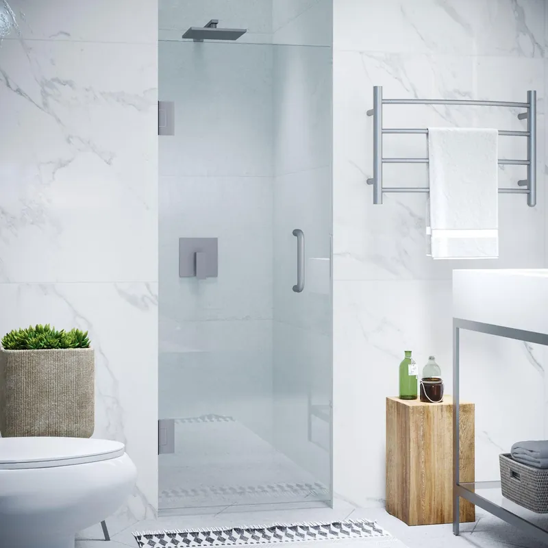 Hot Picks ANZZI Fellow Series 24" x 72" Frameless Rectangular Brushed Nickel Hinged Shower Door With Handle and Tsunami Guard