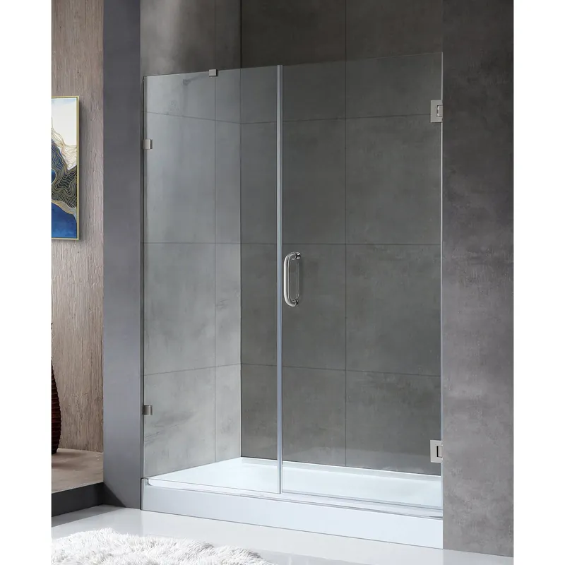 ANZZI Consort Series 60" x 72" Frameless Alcove Brushed Nickel Hinged Shower Door With Handle and Tsunami Guard Worldwide Shipping