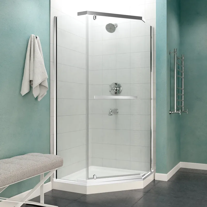 ANZZI Castle Series 49" x 72" Semi-Frameless Neo-Angle Polished Chrome Hinged Shower Door With Handle and Tsunami Guard Instant Buy