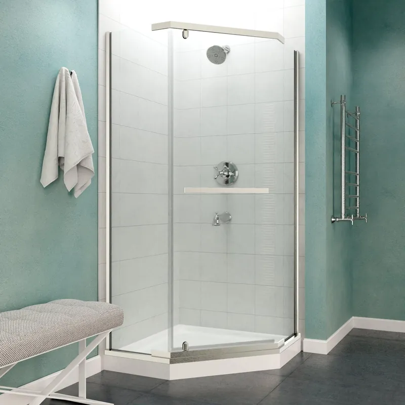 ANZZI Castle Series 49" x 72" Semi-Frameless Neo-Angle Brushed Nickel Hinged Shower Door With Handle and Tsunami Guard Exclusive
