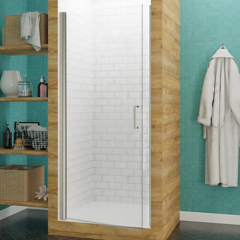 ANZZI Lancer Series 23" x 72" Semi-Frameless Rectangular Brushed Nickel Hinged Shower Door With Handle and Tsunami Guard Wholesale