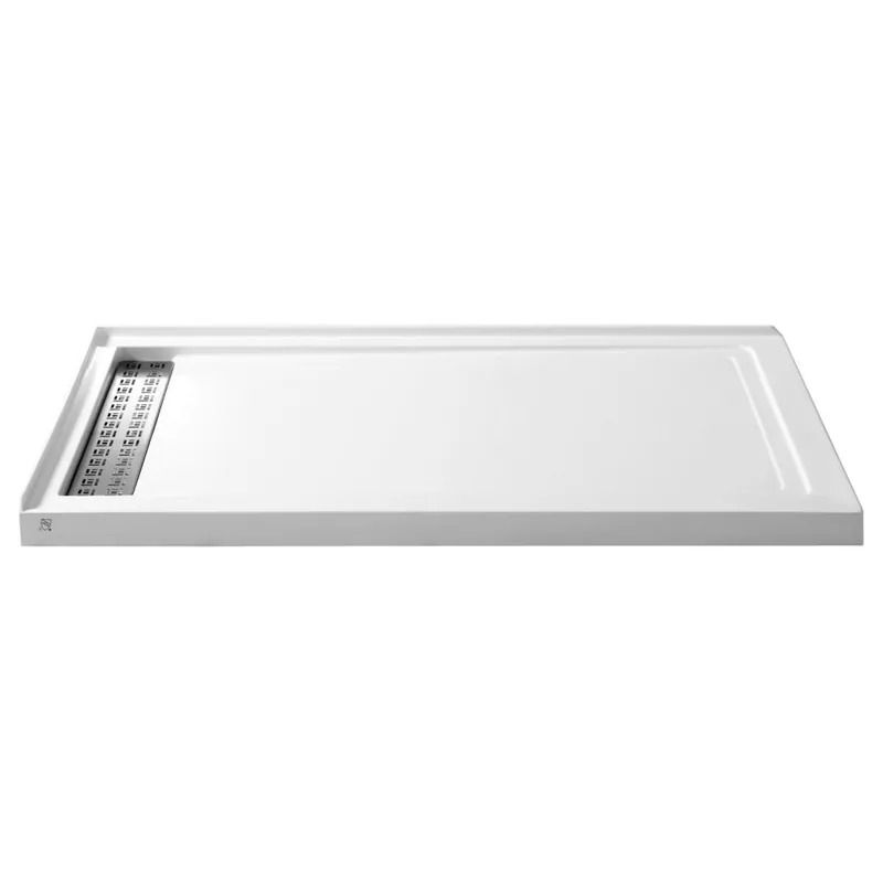 Bargain ANZZI Field Series 36" x 60" Left Drain Double Threshold White Shower Base With Built-in Tile Flange