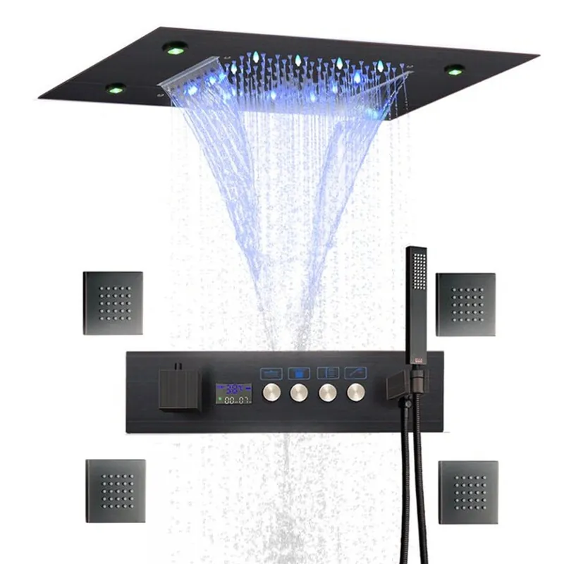 While Supplies Last Fontana Trieste Creative Luxury Oil Rubbed Bronze Recessed Ceiling Mounted LED Thermostatic Rainfall, Waterfall & Mixed Shower System With 4-Jet Body Sprays and Hand Shower