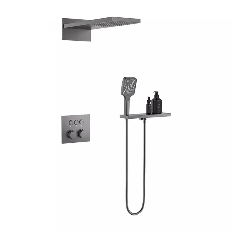 Buy Online Fontana Trieste Creative Luxury Matte Black Wall-Mounted Thermostatic Rainfall Waterfall Shower System With Hand Shower