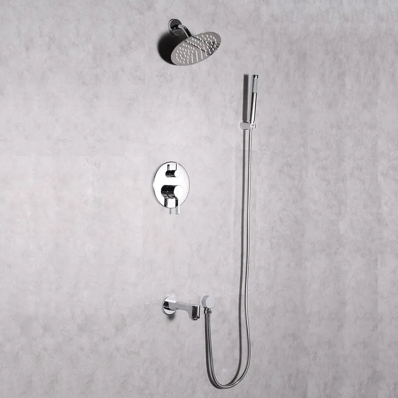 Eviva Splash Chrome Wall-Mounted Round Shower Head With Hand Shower and Tub Faucet Special Discount