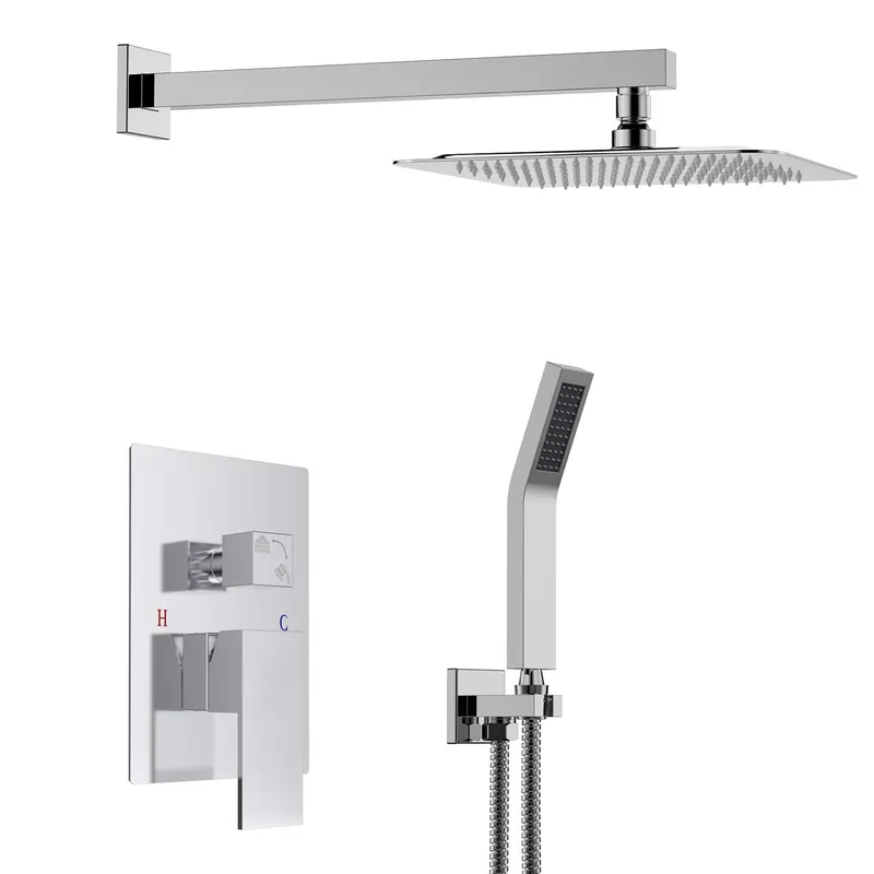 Eviva Pro Full Chrome Modern Luxury Squared Shower Head With Shower Handheld and Sprayer Professional Grade