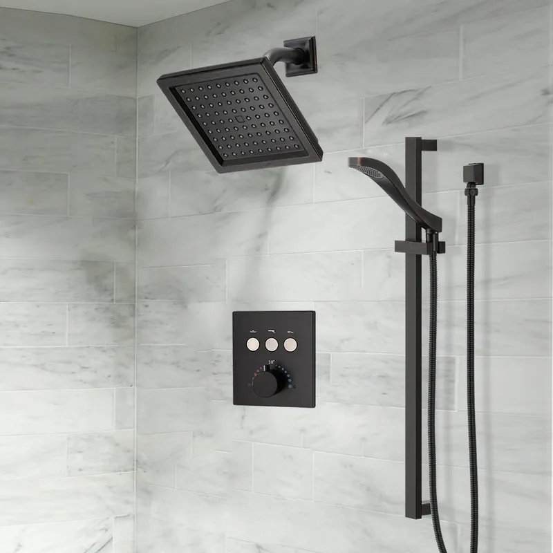 Fontana Creative Luxury Matte Black Square Wall-Mounted Shower Head Rainfall Shower System With 3-Way Touch Button Thermostatic Concealed Brass Mixer and Hand Shower Authentic