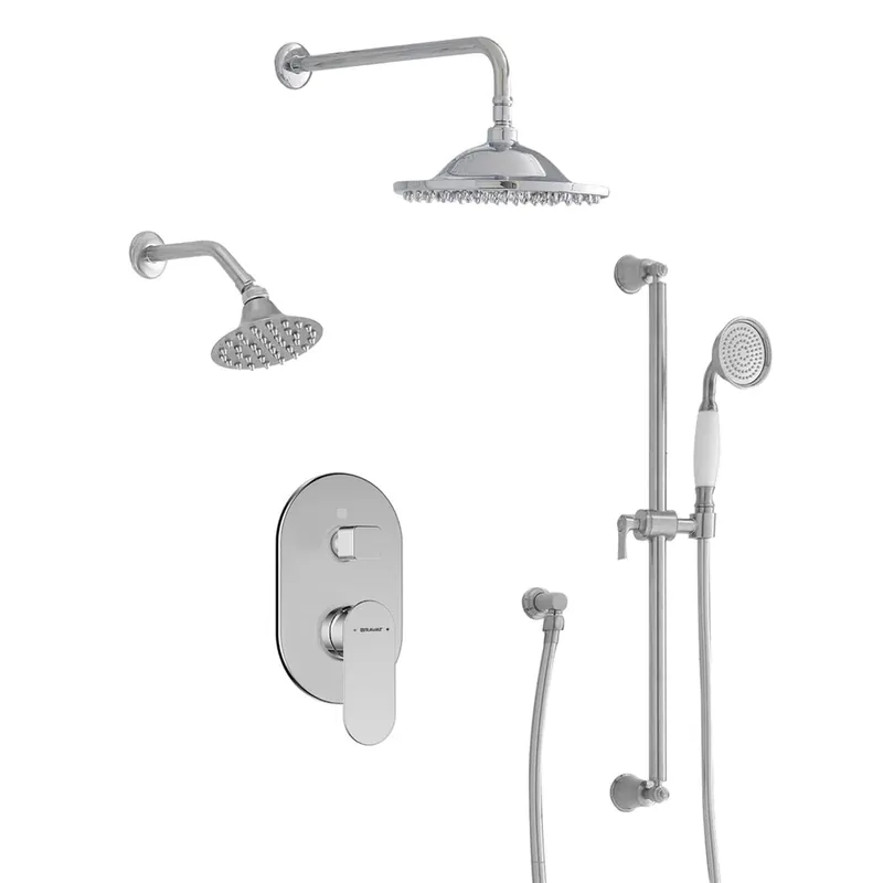 Seasonal Sale FontanaShowers Designers Creative Luxury 10" Chrome Round Wall-Mounted Dual Shower Head Rainfall Shower System With Hand Shower and Triple Handle Mixer Lever & Knob